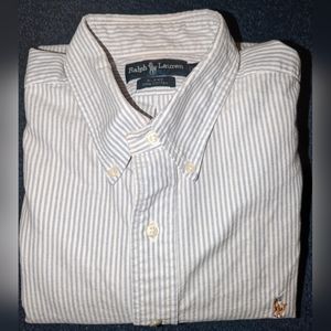 Ralph Lauren Polo Oxford Shirt EUC University Stripe Blue XL Vintage BLAKE